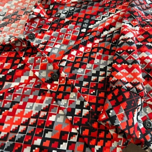 M'lady Vintage 70s Red Southwestern Mountain Abstract Print Long Sleeve Blouse - Picture 7 of 11